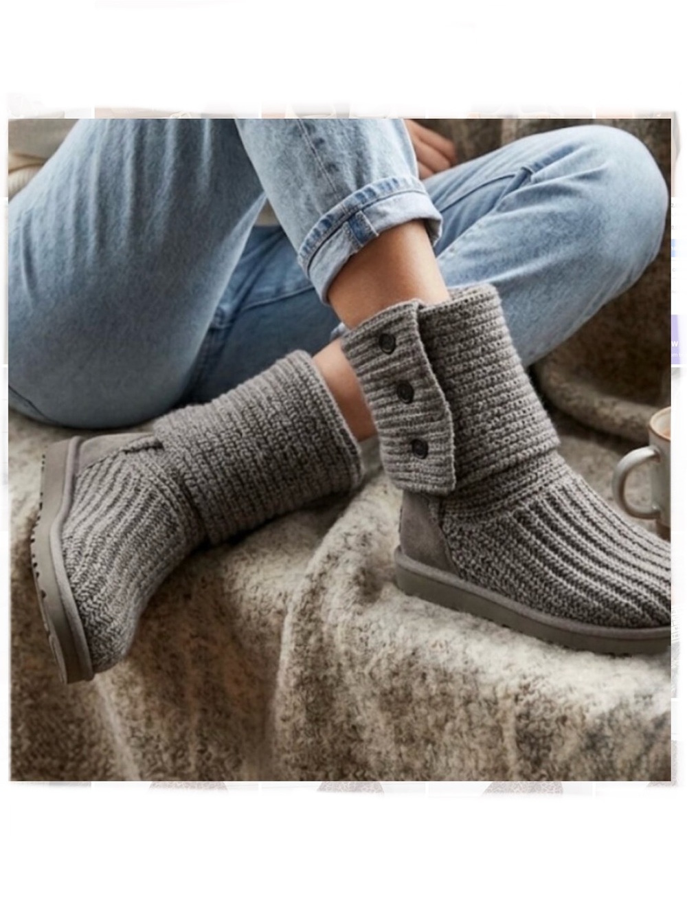 UGG Classic Cardy Gray Knit Mid Calf Tall Button Boots Women’s US 4 EU 34 Winter